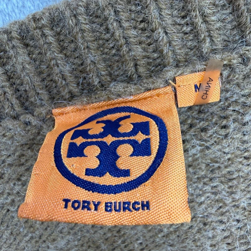 Tory Burch Sweater Women's M Brown Striped Mixed Media Alpaca Wool Boho Earthy